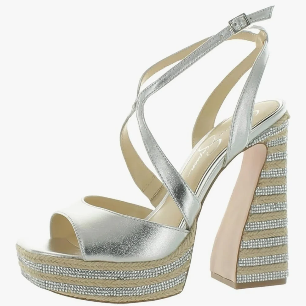Jessica Simpson Women's Silver Dosia Embellished Faux Leather Sandals
